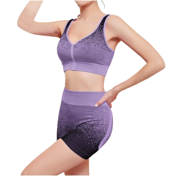 BLTIBY 2 Piece Yoga Workout Sets for Women High Waist Shorts with Sports Tank Outfits for Outdoor Running Sports Tracksuits Purple Free Size