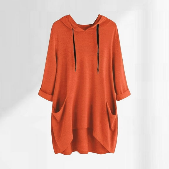 BLTIBY 2024 Hoodies Sweatshirts for Women Autumn Long Sleeve Solid Color Pullover Shirts Fashion Loose Casual Soft Comfortable Tops with Pockets Orange M