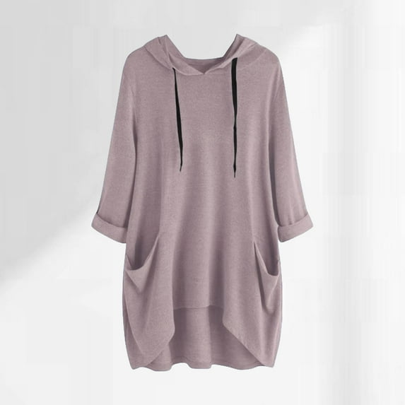 BLTIBY 2024 Hoodies Sweatshirts for Women Autumn Long Sleeve Solid Color Pullover Shirts Fashion Loose Casual Soft Comfortable Tops with Pockets Pink 4XL