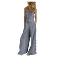thumbnail image 1 of BLTIBY 2024 Jumpsuits for Women Casual Summer Plaid Printed Rompers Sleeveless Button Loose Strap Long Pants Baggy Overalls Fashion Comfy Jumpers with Pockets Navy 3XL, 1 of 3