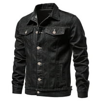 BLTIBY 2024 Mens Classic Lapel Jean Jacket Fall Winter Casual Slim Fit Trucker Cowboy Coat Casual Men Denim Jackets with Pockets Black 3XL