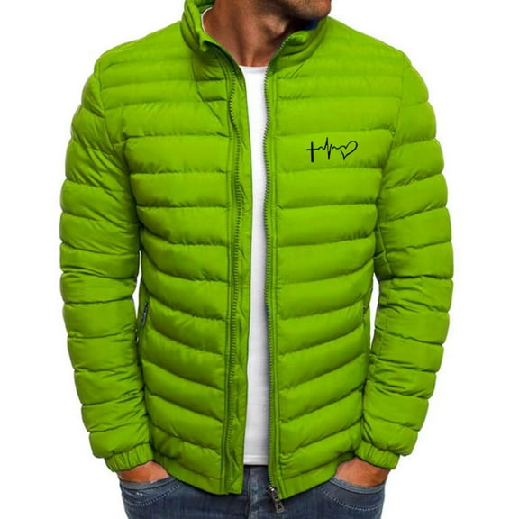 BLTIBY 2024 Mens Down Puffer Jacket Winter Fall Solid Color Lightweight Coat Casual Warm Jackets Fashion Outwear with Pockets Green L