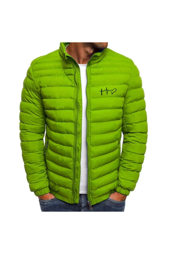 2024 Mens Down Puffer Jacket Winter Fall Solid Color Lightweight Coat Casual Warm Jackets Fashion Outwear with Pockets Green M