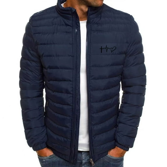 BLTIBY 2024 Mens Down Puffer Jacket Winter Fall Solid Color Lightweight Coat Casual Warm Jackets Fashion Outwear with Pockets Navy S