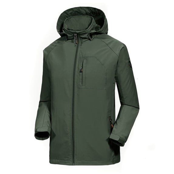 BLTIBY 2024 Mens Punching Jacket Hooded with Detachable Winter Fall Solid Color Waterproof Fleece Zip Warm Coat Windbreaker Outwear with Pockets Army Green 5XL
