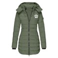 thumbnail image 1 of BLTIBY 2024 Puffer Jacket for Women Hoodies Autumn Winter Thicked Fleeced Solid Color Zip Long Sleeve Outerwear Mid Length Padded Coat with Pockets Army Green XL, 1 of 3