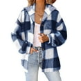 thumbnail image 1 of BLTIBY 2024 Sherpa Jacket Women Casual Plaid Printed Fashion Long Sleeve Drawstring Button Padded Coats Fuzzy Fleece Hooded Outwears Blue M, 1 of 7