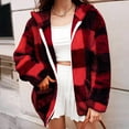 thumbnail image 1 of BLTIBY 2024 Sherpa Jacket Women Casual Plaid Printed Fashion Long Sleeve Drawstring Full Zip Padded Coats Fuzzy Fleece Hooded Outwears Red XXL, 1 of 5