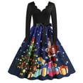 BLTIBY 2024 Vintage Christmas Dress for Women Winter Fall Long Sleeve V