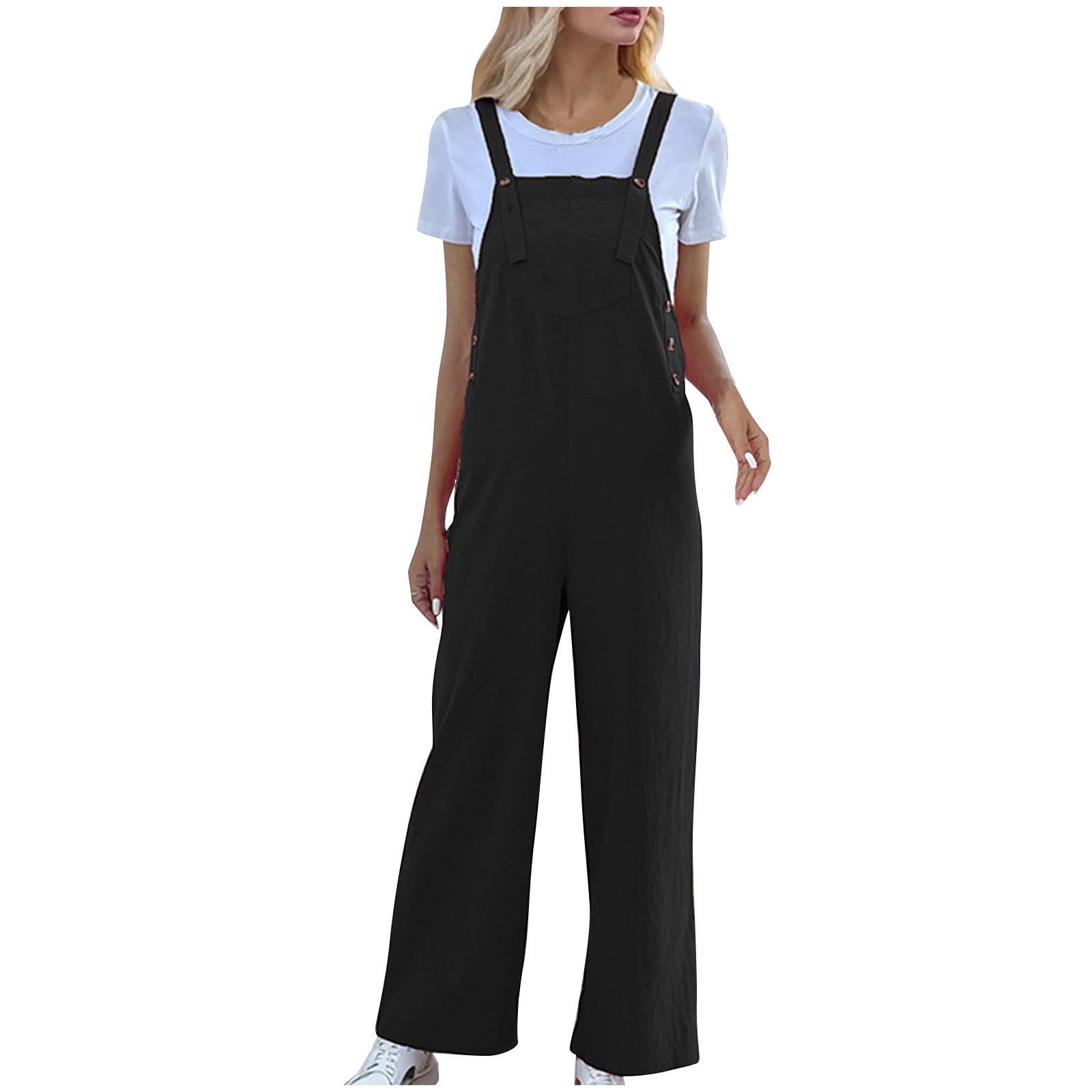 BLTIBY 2024 Women's Overalls Loose Fit Summer Ladies Solid Color ...