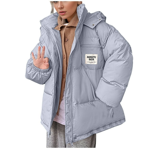 BLTIBY 2024 Women's Padded Puffer Jacket Hoodies Lightweight Quilted Zip-up Winter Fleece Short Coat Fashion Casual Warm Comfortable Outwear with Pocket Blue XL