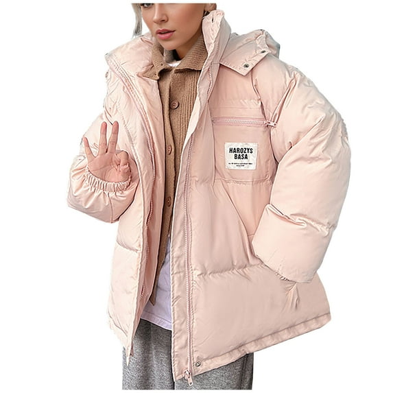 BLTIBY 2024 Women's Padded Puffer Jacket Hoodies Lightweight Quilted Zip-up Winter Fleece Short Coat Fashion Casual Warm Comfortable Outwear with Pocket Pink S