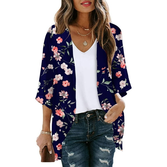 BLTIBY 2024 Womens Cardigan Jacket Spring Autumn Printed Open Front Long Sleeve Sweaters Casual Trendy Lightweight Coats Blue L