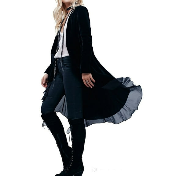 BLTIBY 2024 Womens Cardigan Jacket Spring Autumn Velvet Solid Color Open Front Retro Long Sleeve Sweaters Casual Trendy Lightweight Coats Black L