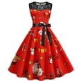 thumbnail image 1 of BLTIBY 2024 Womens Christmas Camisole Dresses Xmas Print Vintage V-Neck Dress Holiday Cocktail Party Sleeveless Swing Dress A-Line Midi Outfits Hot Pink XXL, 1 of 8