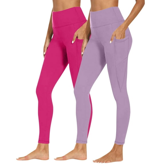 BLTIBY 2025 2PC Women's Yoga Pants High Waist Solid Colour Tummy Control Leggings with Pockets Fashion Workout Tight Athletic Trousers Multicolor M