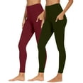 thumbnail image 1 of BLTIBY 2025 2PC Women's Yoga Pants High Waist Solid Colour Tummy Control Leggings with Pockets Workout Tight Athletic Trousers Army Green S, 1 of 8