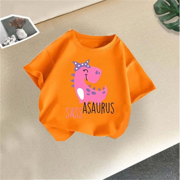 BLTIBY 2025 Girls Boys Summer Short Sleeve Top Child Kid Round Neck Printed Cotton Shirts Infant Toddler Fashion Casual Loose Pullover Blouse Orange 2-4 Years