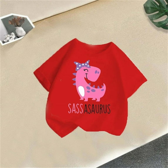 BLTIBY 2025 Girls Boys Summer Short Sleeve Top Child Kid Round Neck Printed Cotton Shirts Infant Toddler Fashion Casual Loose Pullover Blouse Red 4-6 Years