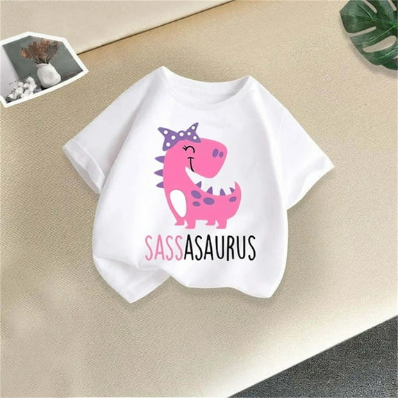 BLTIBY 2025 Girls Boys Summer Short Sleeve Top Child Kid Round Neck Printed Cotton Shirts Infant Toddler Fashion Casual Loose Pullover Blouse White 8-10 Years