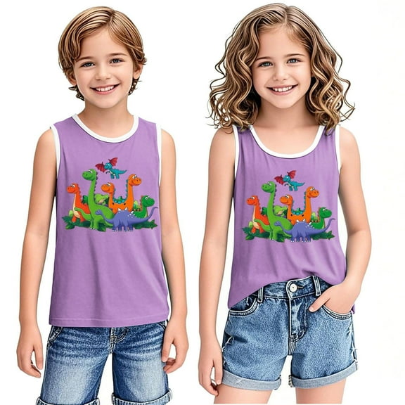 BLTIBY 2025 Girls Boys Tank Top Summer Sleeveless Funny T Shirt for Teen Infant Toddler Printed Round Neck Casual Fashion Tee Blouse Purple 8-9 Years