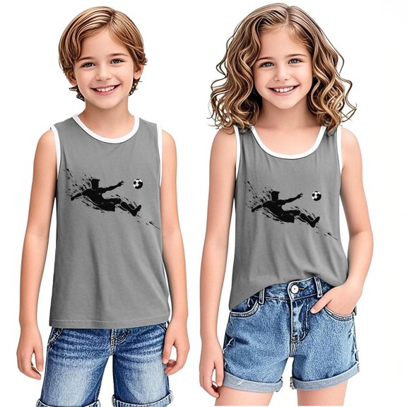 BLTIBY 2025 Girls Boys Tank Top Summer Sleeveless Funny T Shirt for Teen Infant Toddler Printed Round Neck Fashion Casual Tee Blouse Gray 12-13 Years