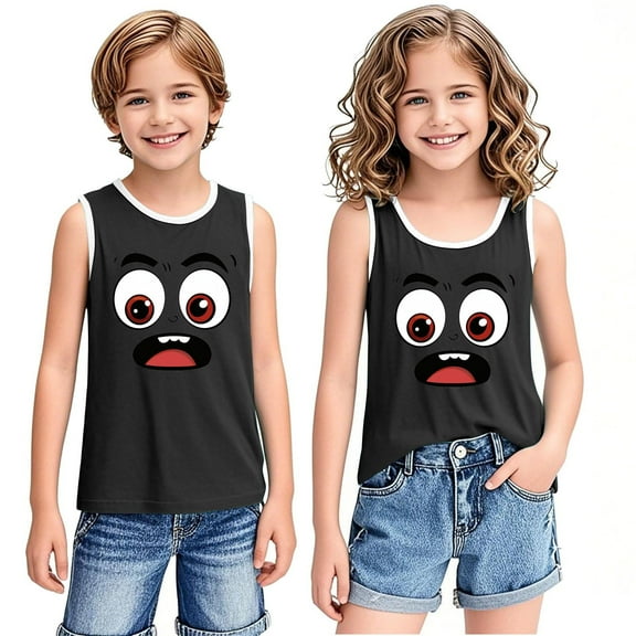 BLTIBY 2025 Girls Boys Tank Top Summer Sleeveless Funny T Shirt for Teen Toddler Infant Round Neck Printed Casual Fashion Tee Blouse Black 3-4 Years