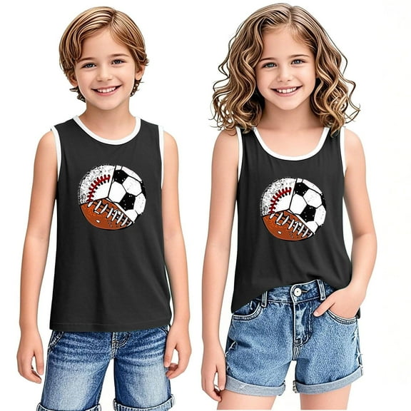 BLTIBY 2025 Girls Boys Tank Top Summer Sleeveless Funny T Shirt for Teen Toddler Infant Round Neck Printed Casual Fashion Vest Blouse Black 3-4 Years