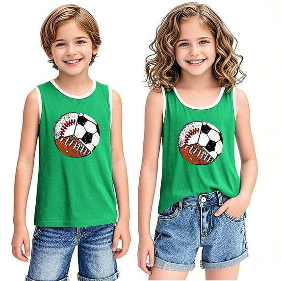 BLTIBY 2025 Girls Boys Tank Top Summer Sleeveless Funny T Shirt for Teen Toddler Infant Round Neck Printed Casual Fashion Vest Blouse Green 4-5 Years