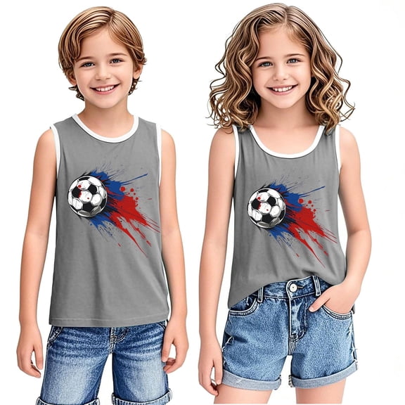BLTIBY 2025 Girls Boys Tank Top Summer Sleeveless Funny T Shirt for Teen Toddler Infant Round Neck Printed Fashion Casual Vest Blouse Gray 3-4 Years