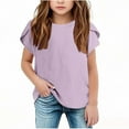 thumbnail image 1 of BLTIBY 2025 Girls Short Sleeve Shirts Summer Cute Solid Color Round Neck Pod Sleeve Pleated Blouse Fashion Comfortbale Tops Purple 9-10Years, 1 of 5