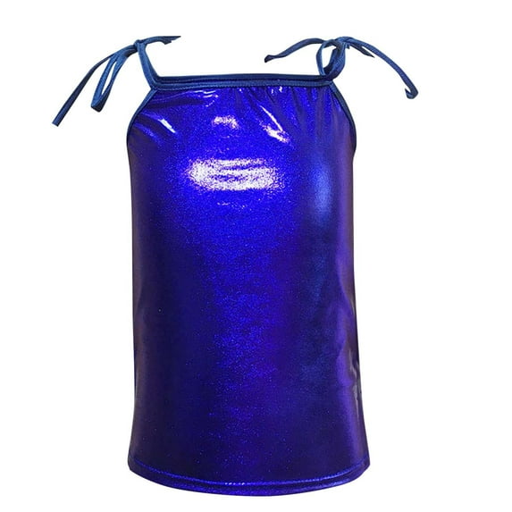 BLTIBY 2025 Girls Tank Top Summer Sleeveless Glitter Strap T Shirt for Teen Toddler Infant Solid Color Casual Fashion Performance Blouse Blue 7-8 Years