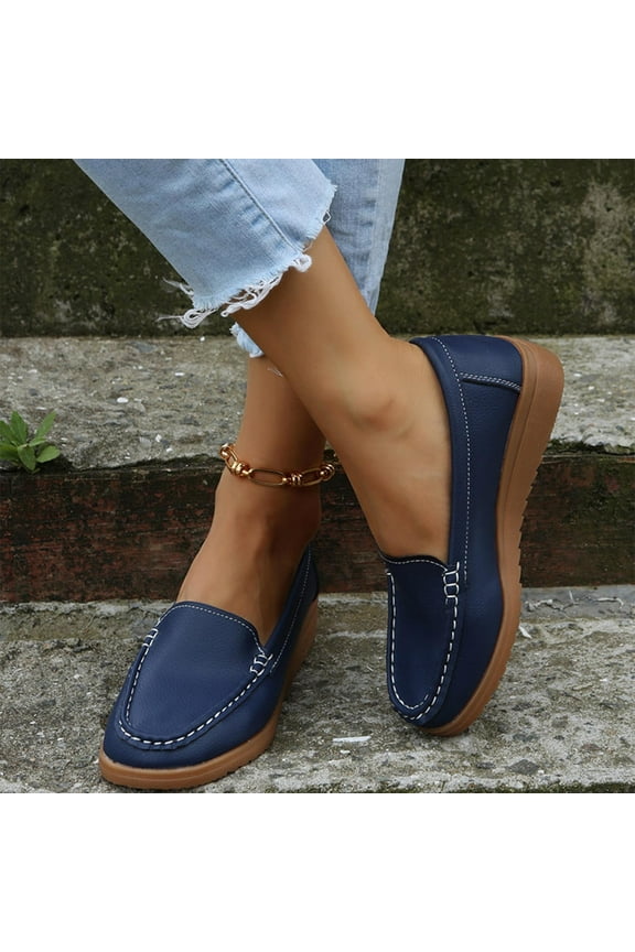 2025 Loafers for Women Penny Shoes Comfortable Slip On Casual Ladies Fashion Moccasins Lightweight Round Toe Driving Flats Boat Shoes Blue 39
