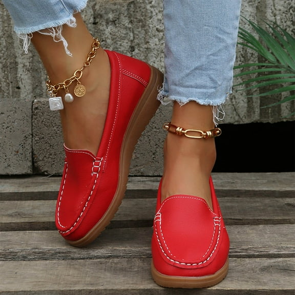 BLTIBY 2025 Loafers for Women Penny Shoes Comfortable Slip On Casual Ladies Fashion Moccasins Lightweight Round Toe Driving Flats Boat Shoes Red 41