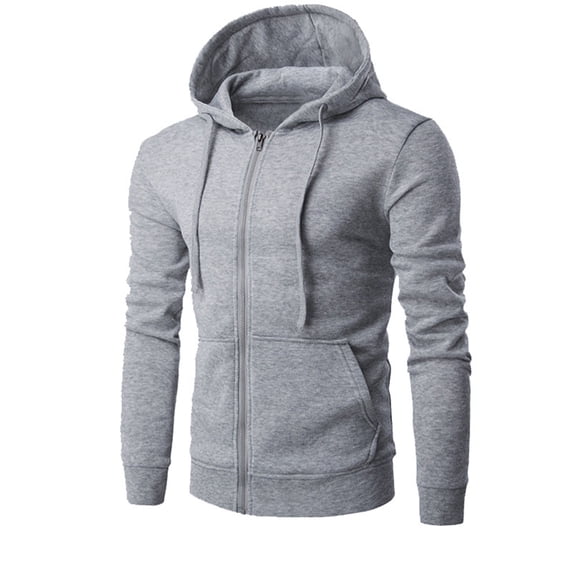 BLTIBY 2025 Men Sweatshirt Jacket Hoodies Winter Autumn Solid Color Zip Up Drawstring Sherpa Lined Thick Warm Fleece Coat Outwear with Pockets Gray L
