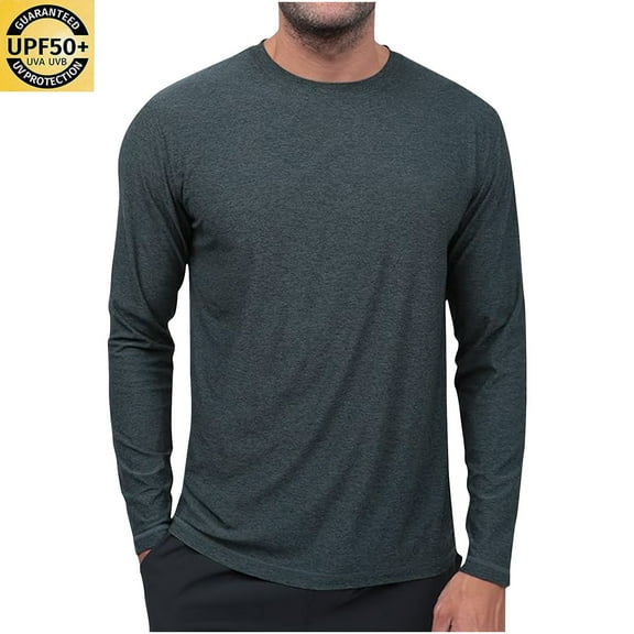 BLTIBY 2025 Men's Quick Dry Long Sleeve Shirts Round Neck Solid Colour Spring Summer Moisture Wicking Sun Protection Performance T-Shirt Casual Workout Black XXL