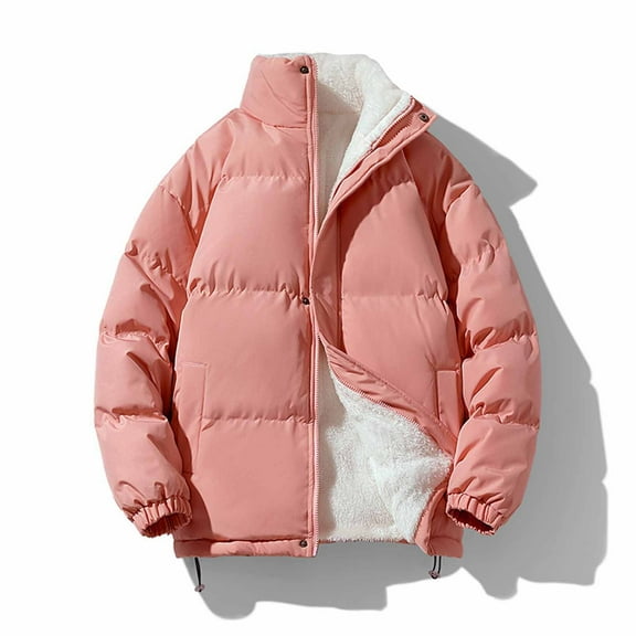 BLTIBY 2025 Men's Thick Cotton Jacket Hooded Fake Two-piece Solid Color Versatile Top Long Sleeved Cotton Jackets Fleece Lined Coat Pink XL