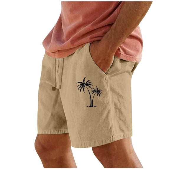 BLTIBY 2025 Mens Casual Shorts Summer Printed Elastic Waist Drawstring Beach Short with Pockets Fashion Short Pants Khaki XXL