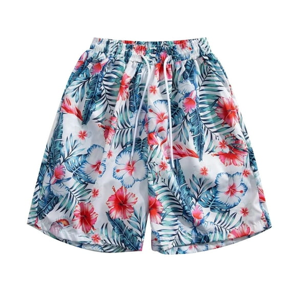 BLTIBY 2025 Mens Casual Shorts Summer Printed Elastic Waist Drawstring Shorts Fashion Comfortable Short Beach Pants with Pockets White 3XL
