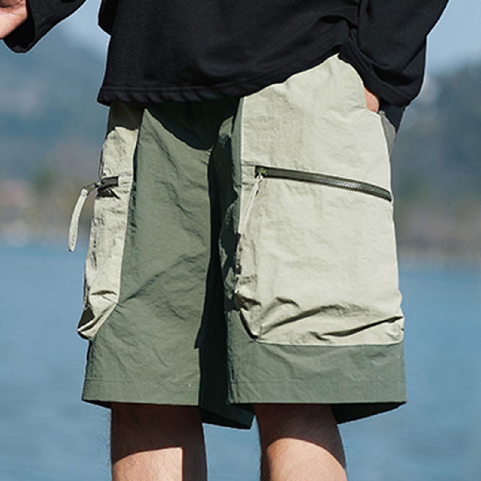 Men's Casual Shorts With Zipper Pockets - Cotton Sports Shorts, Army Green, Size S - View #6