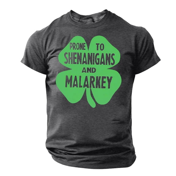 BLTIBY 2025 St. Patrick's Day Shirt for Men Irish Shamrock Printed Vintage Short Sleeve Round Neck Shirts Casual Loose Fit Tops Gray S