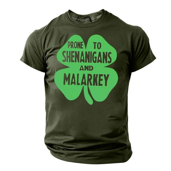 BLTIBY 2025 St. Patrick's Day Shirt for Men Irish Shamrock Printed Vintage Short Sleeve Round Neck Shirts Casual Loose Fit Tops Green M