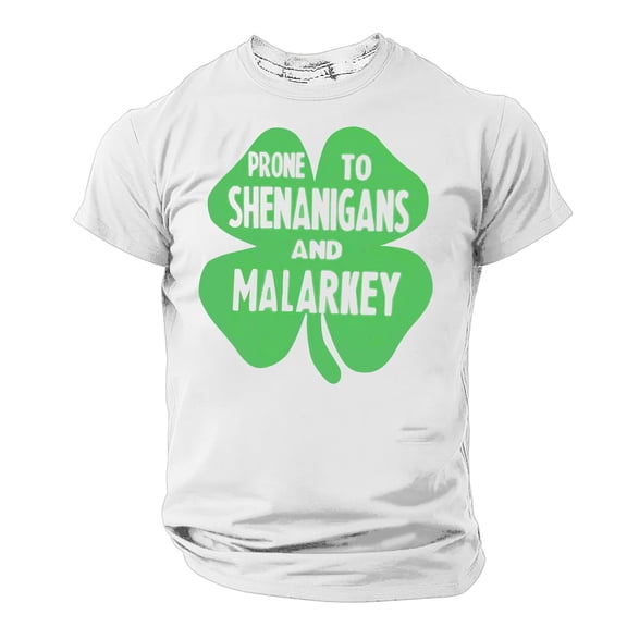 BLTIBY 2025 St. Patrick's Day Shirt for Men Irish Shamrock Printed Vintage Short Sleeve Round Neck Shirts Casual Loose Fit Tops White XXL