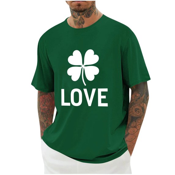BLTIBY 2025 St. Patrick's Day Shirts for Men Short Sleeve Round Neck Printed Blouse Fashion Lightweight Casual Pullover Tops Army Green 3 L