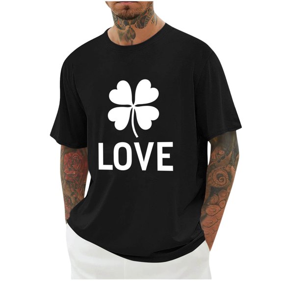 BLTIBY 2025 St. Patrick's Day Shirts for Men Short Sleeve Round Neck Printed Blouse Fashion Lightweight Casual Pullover Tops Black 3 M