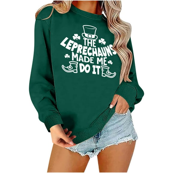 BLTIBY 2025 St. Patrick's Day Sweatshirt for Women Lucky Shamrock Printed Long Sleeve Round Neck Irish Shirt Ireland Fashion Pullover Tops Green 2 XS