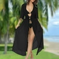 thumbnail image 1 of BLTIBY 2025 Swim Cover Up for Women Lace Sheer Solid Colour Kimono Cradigans Mesh Long Beach Dress Fashion Bathing Suit Black M, 1 of 6