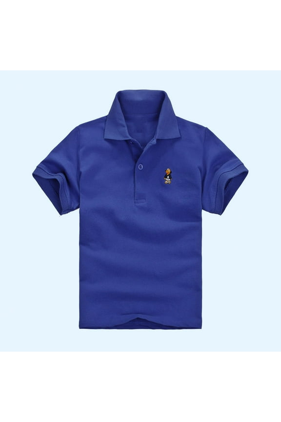 2025 Toddler Girls Boys Button T-shirt Summer Lapel Solid Color Short Sleeve Tee Kids Fashion Casual Pullover Tops Dark Blue 3-4 Years