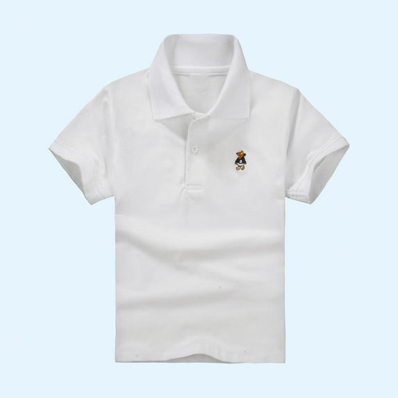 BLTIBY 2025 Toddler Girls Boys Button T-shirt Summer Lapel Solid Color Short Sleeve Tee Kids Fashion Casual Pullover Tops White 4-5 Years