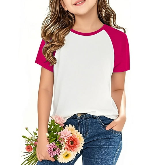 BLTIBY 2025 Toddler Girls Boys T-shirt Summer Round Neck Short Sleeve Solid Color Tee Kids Fashion Pullover Tops Hot Pink 5-6 Years
